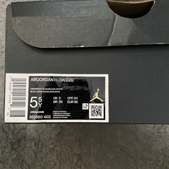 Air Jordan 1 Low (GS) University Blue/Black and White - Picture 4 of 5